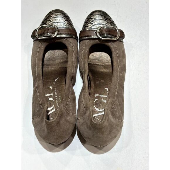AGL Women's Reptile Print Suede Leather Ballet Flats Taupe Size 37 - Picture 7 of 13